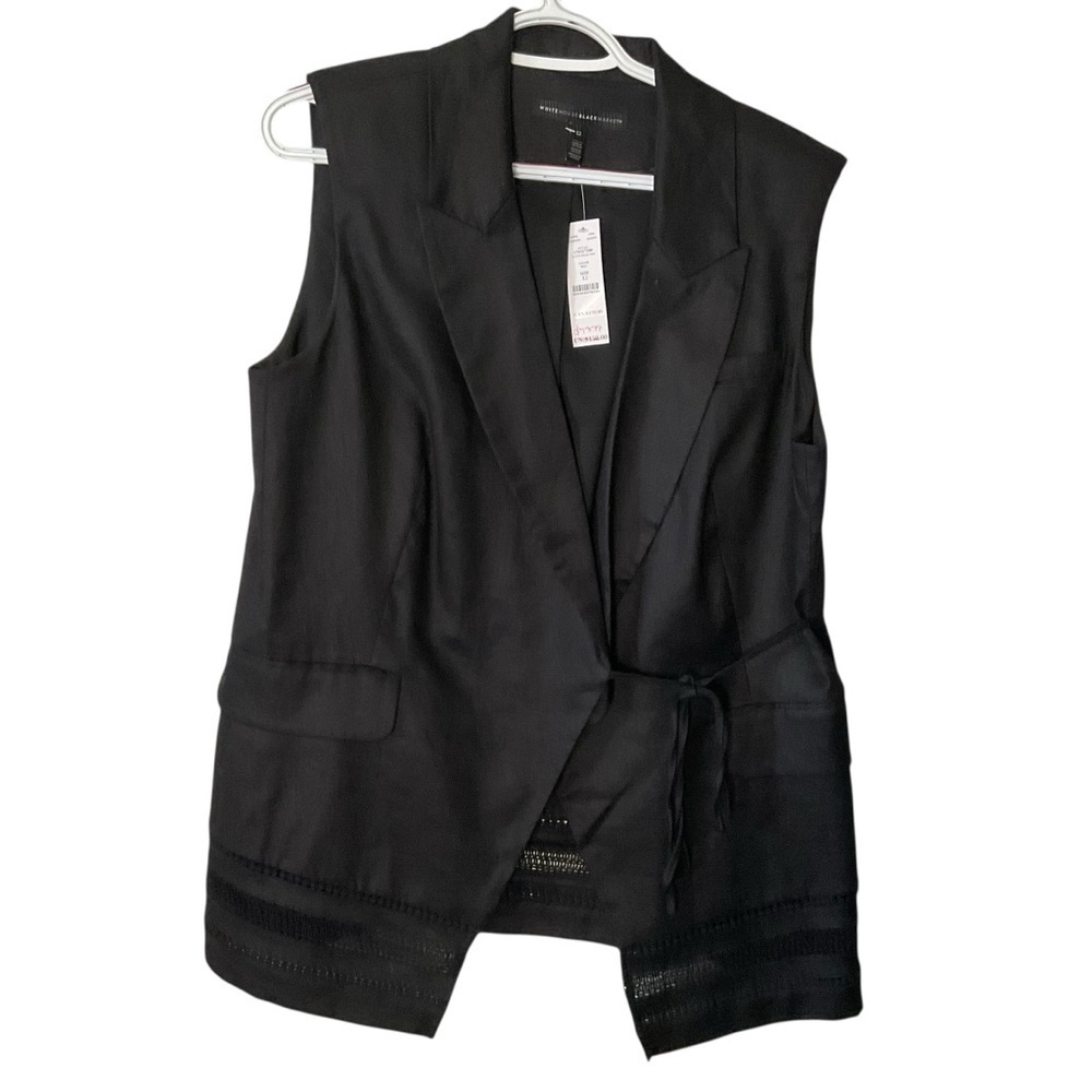 White House Black Market Tie Front Studio Vest Blazer Eyelet Jacket Size 12 - Picture 2 of 8